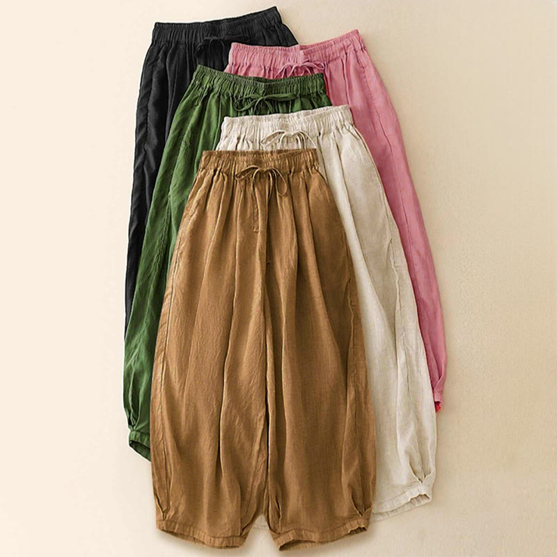Buddha Stones Summer Elastic Waist Women's Capri Cropped Harem Pants With Pockets - image 32