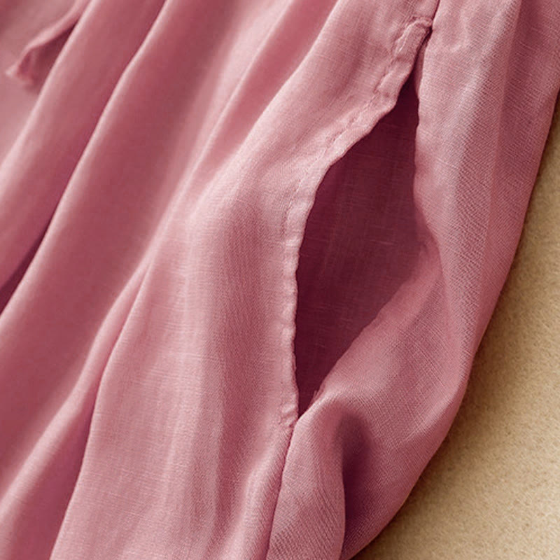 Buddha Stones Summer Elastic Waist Cotton Women's Capri Cropped Harem Pants With Pockets - image 21