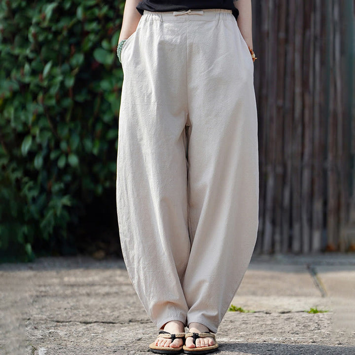 Buddha Stones Summer Plain One Chinese Frog-Button Straight Leg Design Men's Cotton Linen Pants With Pockets - image 11