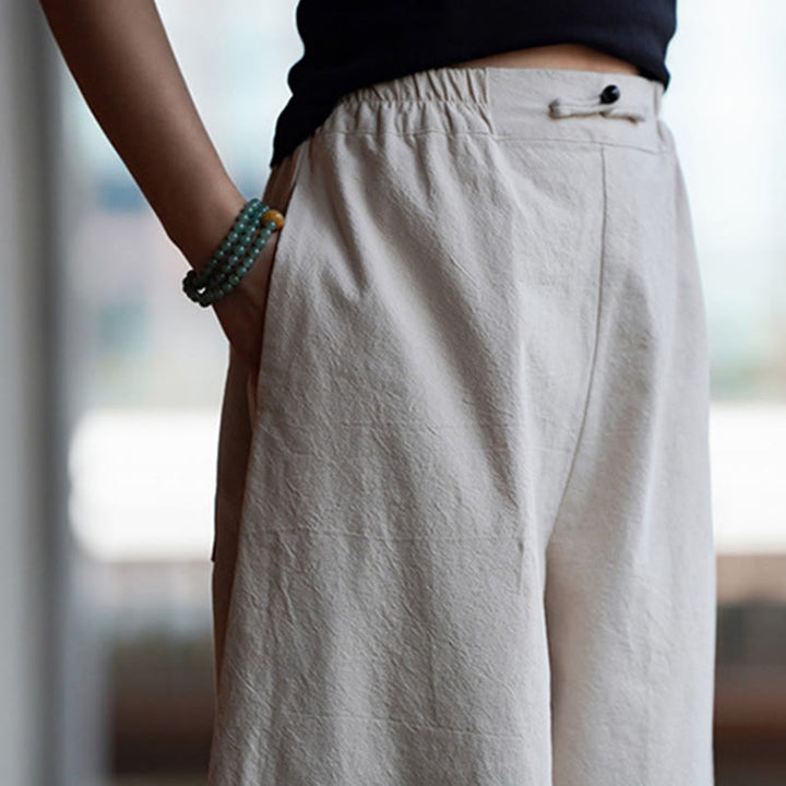 Buddha Stones Summer Plain One Chinese Frog-Button Straight Leg Design Men's Cotton Linen Pants With Pockets - image 14