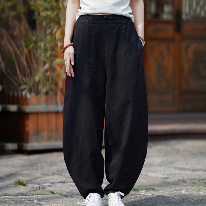 Buddha Stones Summer Plain One Chinese Frog-Button Straight Leg Design Men's Cotton Linen Pants With Pockets - image 18