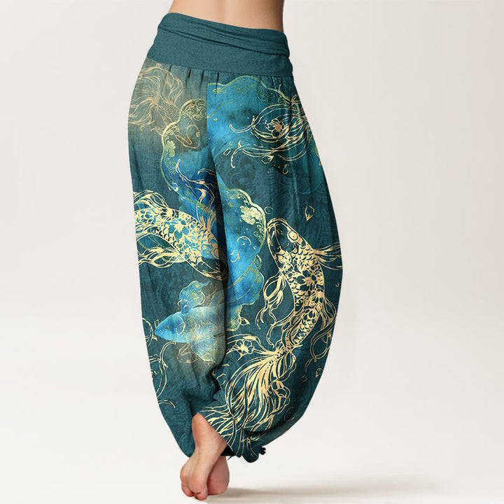 Buddha Stones Pure Cotton Lively Koi Fish Pattern Women's Elastic Waist Harem Pants - image 9