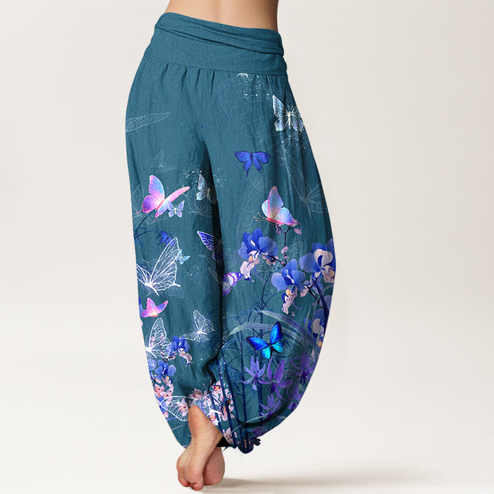 Buddha Stones Pure Cotton Dreamlike Butterfly Flower Grass Bamboo Pattern Women's Elastic Waist Harem Pants - image 6