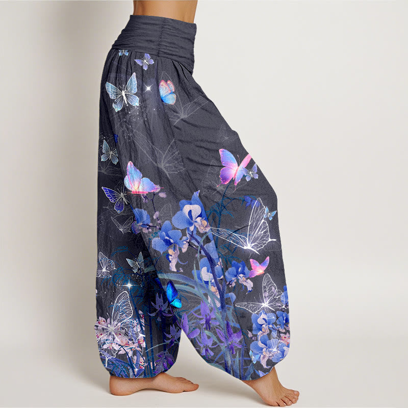 Buddha Stones Pure Cotton Dreamlike Butterfly Flower Grass Bamboo Pattern Women's Elastic Waist Harem Pants - image 10