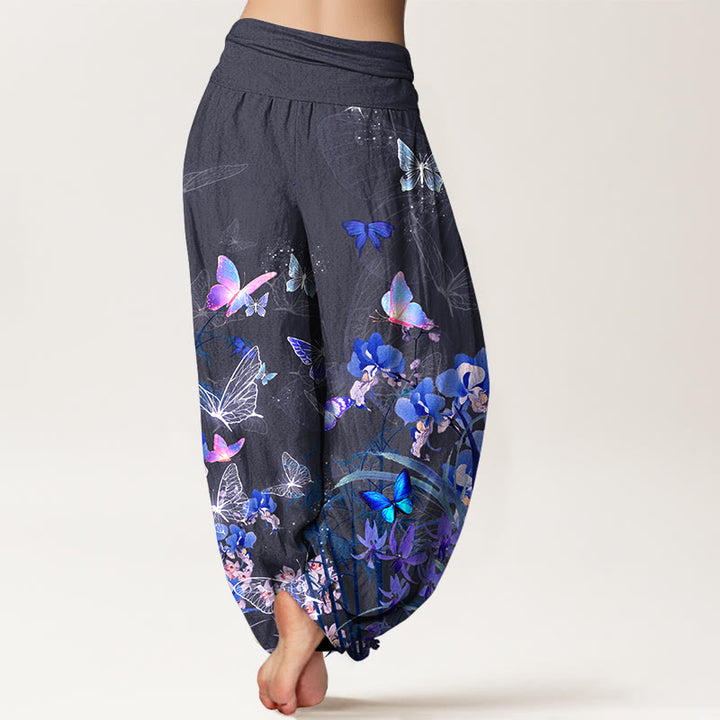 Buddha Stones Pure Cotton Dreamlike Butterfly Flower Grass Bamboo Pattern Women's Elastic Waist Harem Pants - image 9