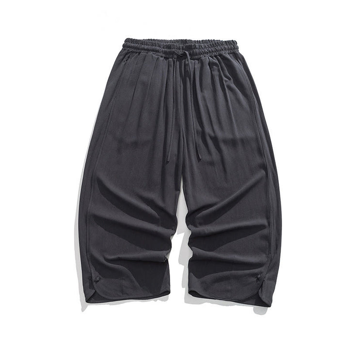 Buddha Stones Summer Plain Drawstring Design Linen Cotton Men's 7-8 Length Pants With Pockets - image 36