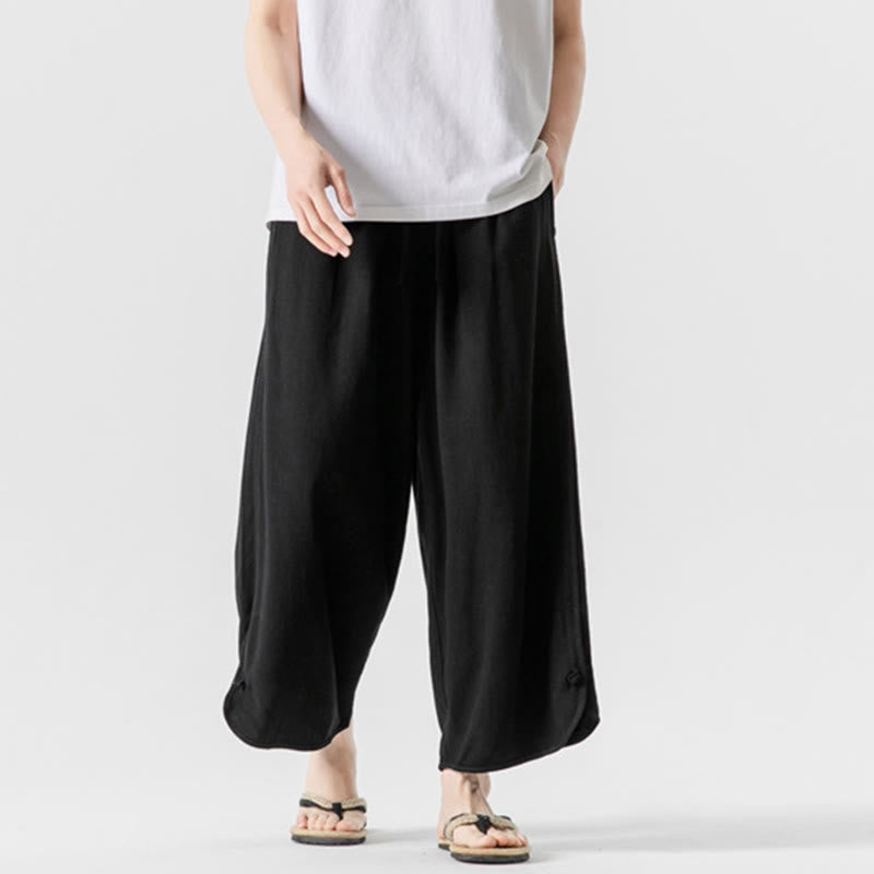 Buddha Stones Summer Plain Drawstring Design Linen Cotton Men's 7-8 Length Pants With Pockets - image 13