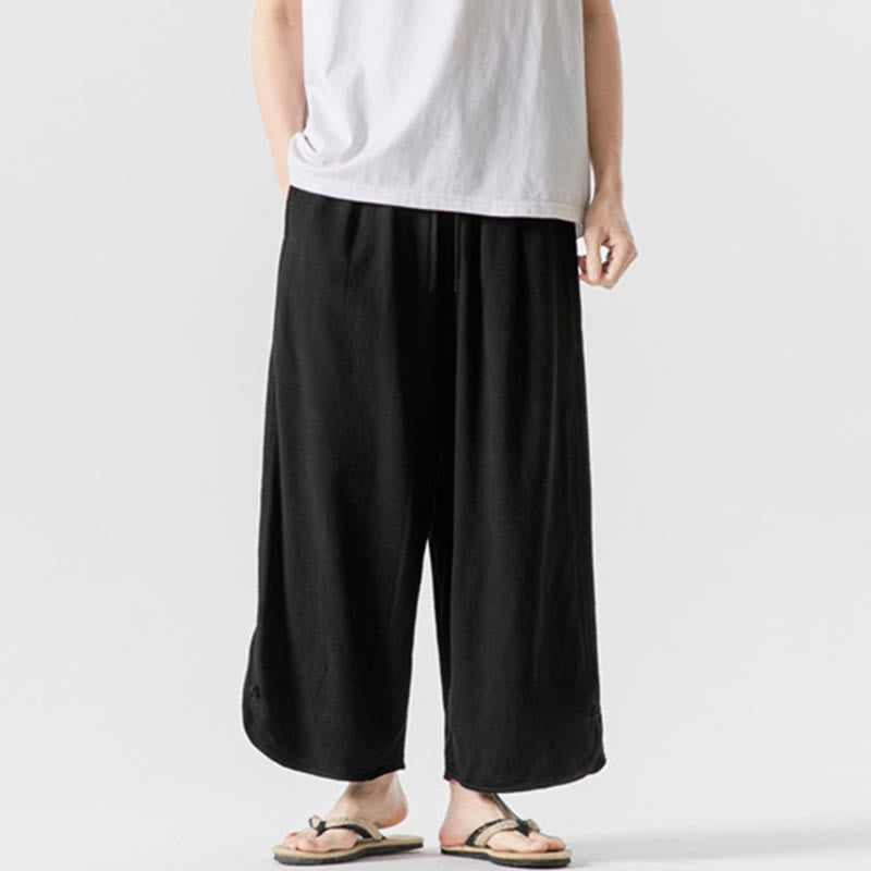 Buddha Stones Summer Plain Drawstring Design Linen Cotton Men's 7-8 Length Pants With Pockets - Black - US/UK/AU46，EU56 (5XL) - image 12