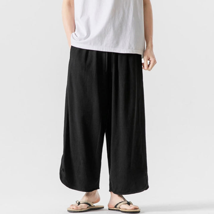 Buddha Stones Summer Plain Drawstring Design Linen Cotton Men's 7-8 Length Pants With Pockets - Black - US/UK/AU46，EU56 (5XL) - image 12