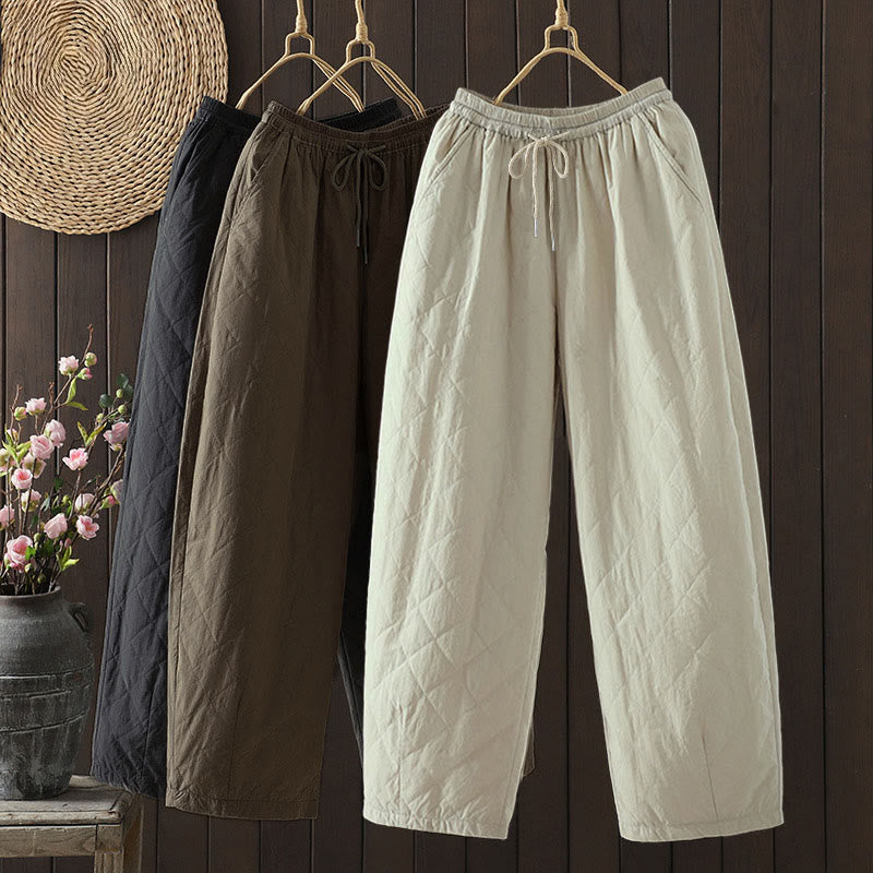 Buddha Stones Rhombus Pattern Cotton Polyester Thick Women's Pants With Pockets - image 0