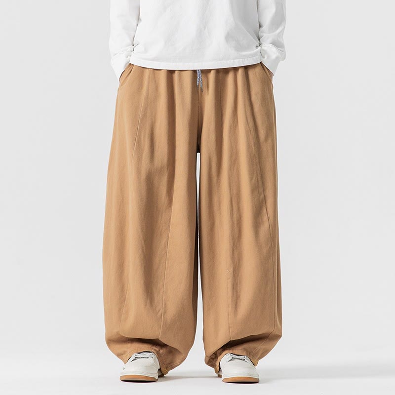 Buddha Stones Fall Solid Color Cotton Elastic Waist Men's Harem Pants With Pockets - Goldenrod - US/UK/AU46，EU56 (5XL) - image 7
