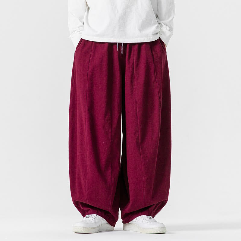 Buddha Stones Fall Solid Color Cotton Elastic Waist Men's Harem Pants With Pockets - DarkRed - US/UK/AU46，EU56 (5XL) - image 24