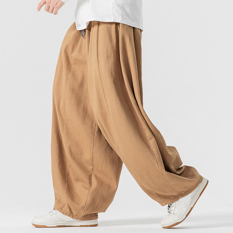 Buddha Stones Fall Solid Color Cotton Elastic Waist Men's Harem Pants With Pockets - image 11