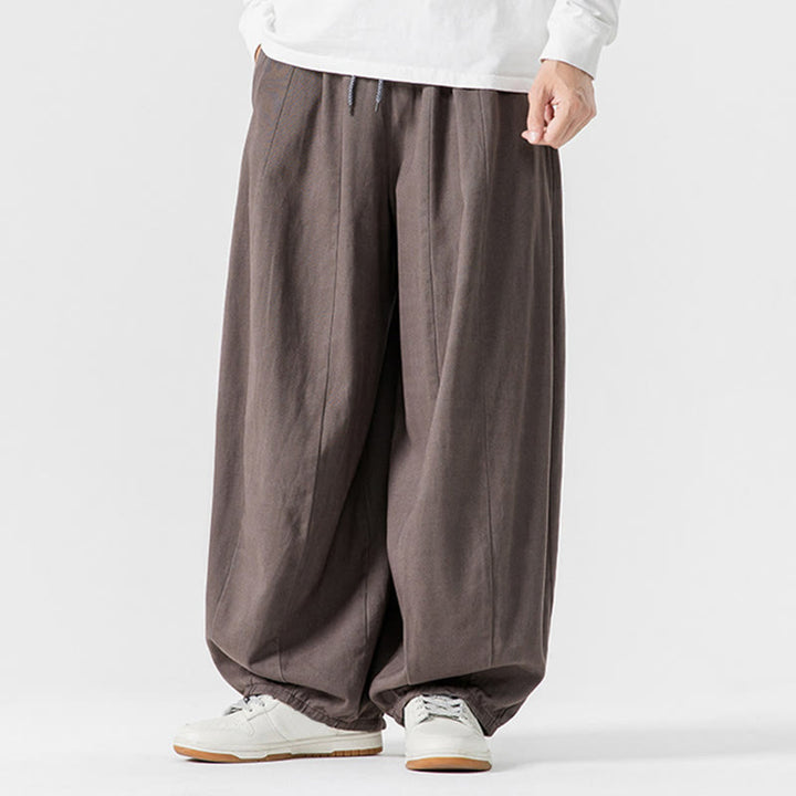 Buddha Stones Fall Solid Color Cotton Elastic Waist Men's Harem Pants With Pockets - image 22