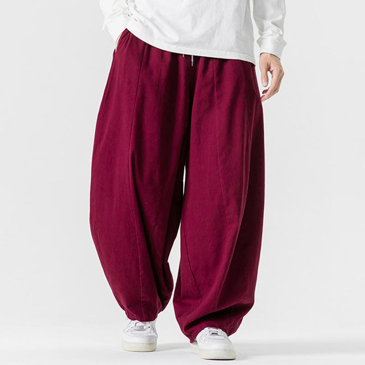 Buddha Stones Fall Solid Color Cotton Elastic Waist Men's Harem Pants With Pockets - image 25