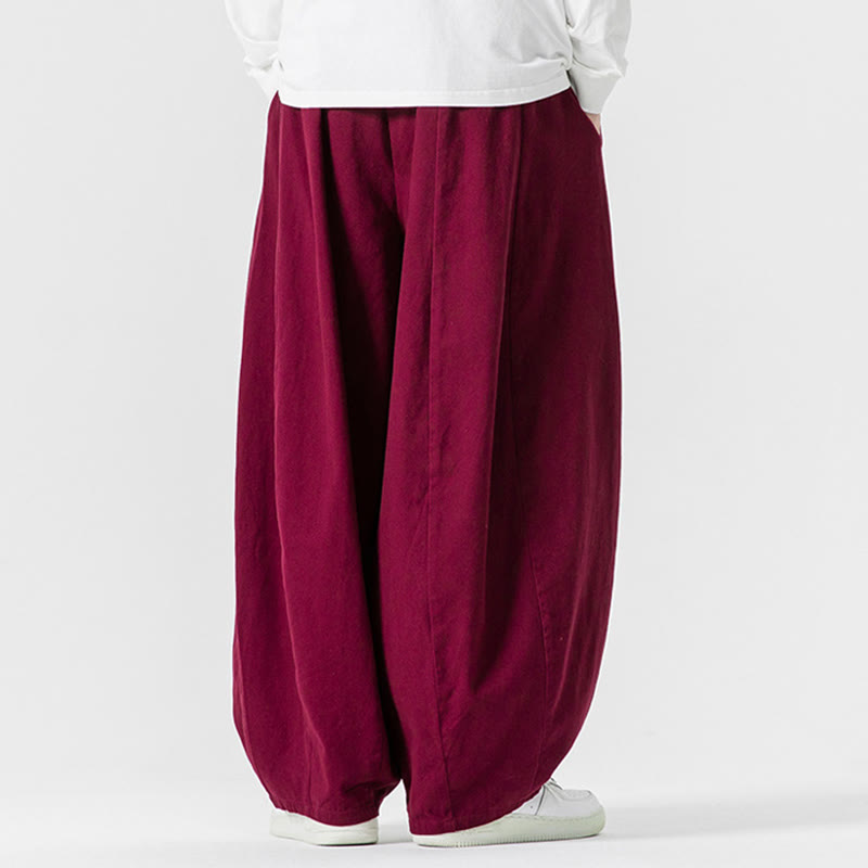 Buddha Stones Fall Solid Color Cotton Elastic Waist Men's Harem Pants With Pockets - image 27