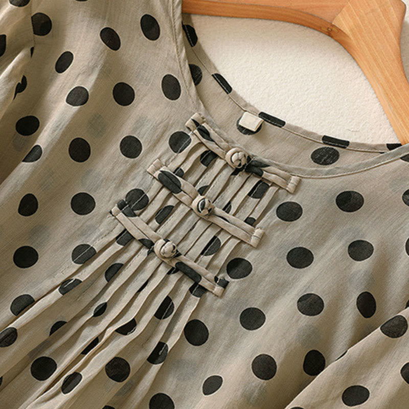 Buddha Stones Fall Round Neck Polka Dots Long Sleeve Women's Polyester Shirt  - image 19