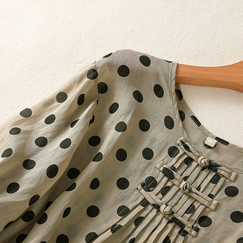 Buddha Stones Fall Round Neck Polka Dots Long Sleeve Women's Polyester Shirt  - image 21