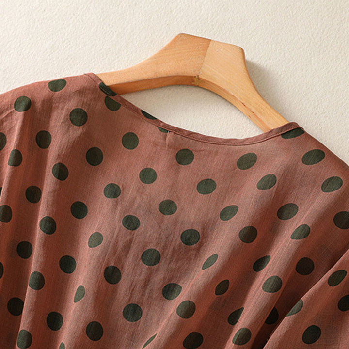 Buddha Stones Fall Round Neck Polka Dots Long Sleeve Women's Polyester Shirt  - image 6