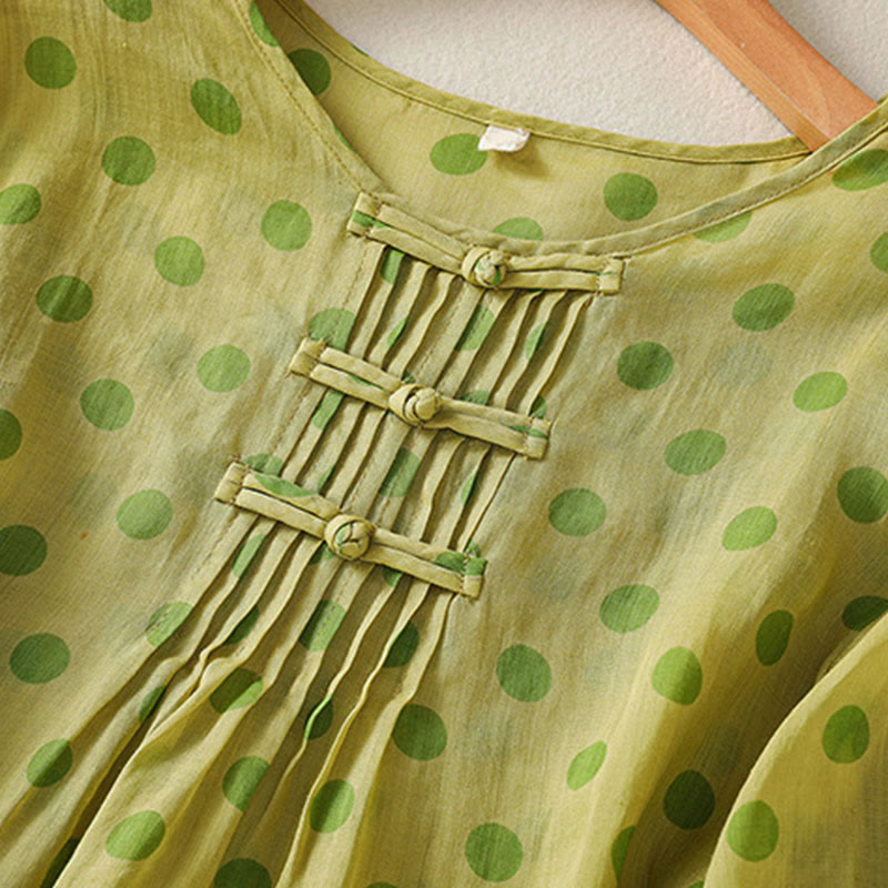 Buddha Stones Fall Round Neck Polka Dots Long Sleeve Women's Polyester Shirt  - image 9