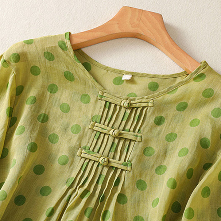 Buddha Stones Fall Round Neck Polka Dots Long Sleeve Women's Polyester Shirt  - image 8