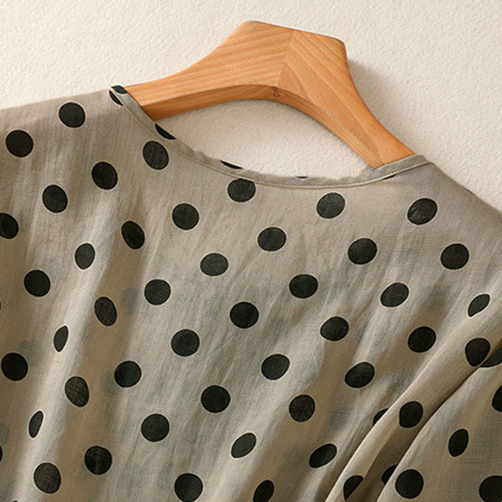 Buddha Stones Fall Round Neck Polka Dots Long Sleeve Women's Polyester Shirt  - image 24