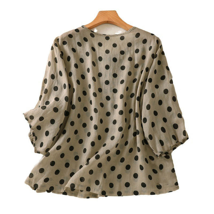 Buddha Stones Fall Round Neck Polka Dots Long Sleeve Women's Polyester Shirt  - image 17