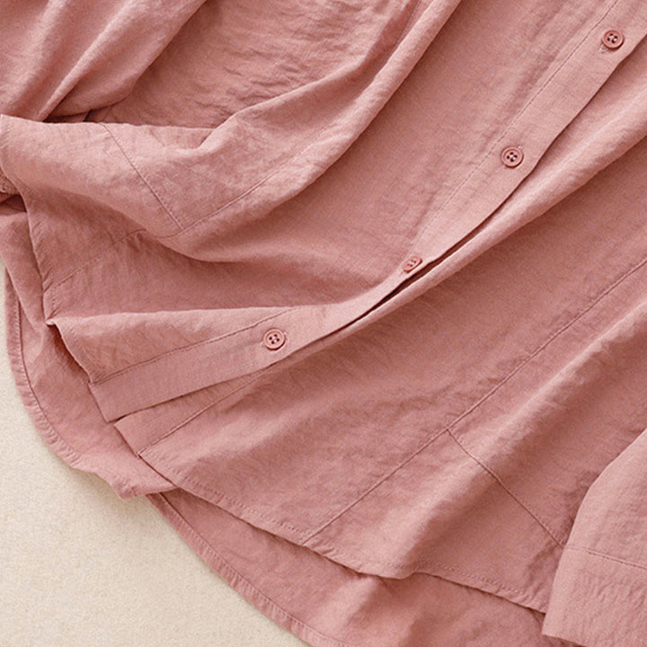 Buddha Stones Spring Fall Stand Collar Plain Long Sleeve Women's Cotton Polyester Shirt  - image 22
