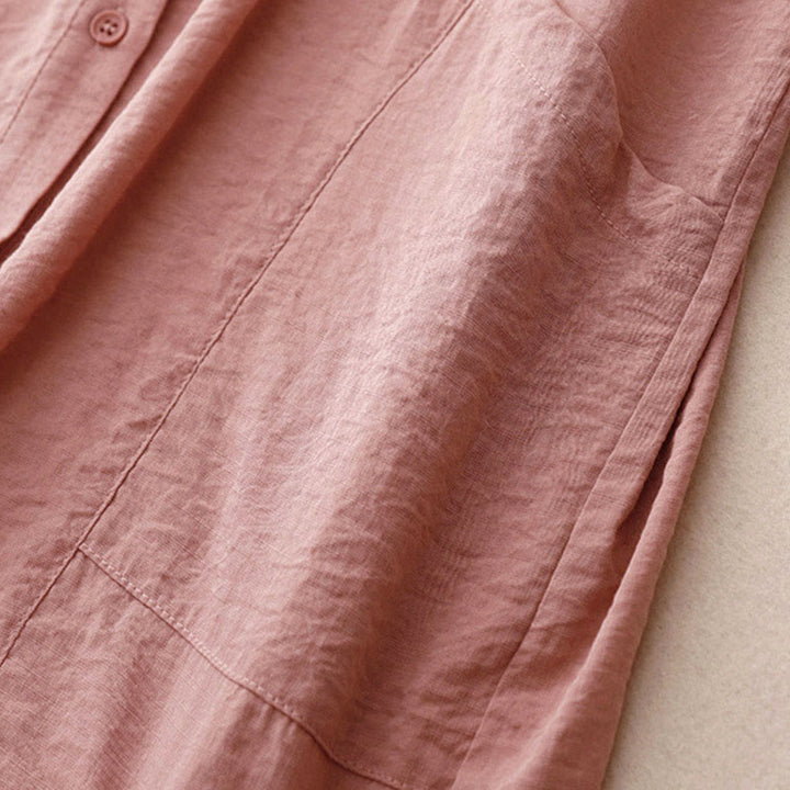 Buddha Stones Spring Fall Stand Collar Plain Long Sleeve Women's Cotton Polyester Shirt  - image 20