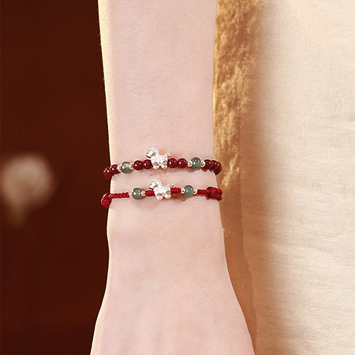 Buddha Stones Year of the Horse Cinnabar Jade Red String Blessing Bracelet - image 15
