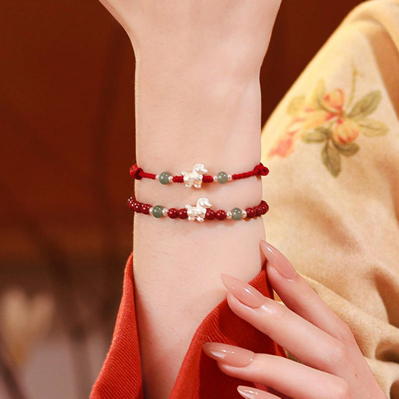 Buddha Stones Year of the Horse Cinnabar Jade Red String Blessing Bracelet - image 19