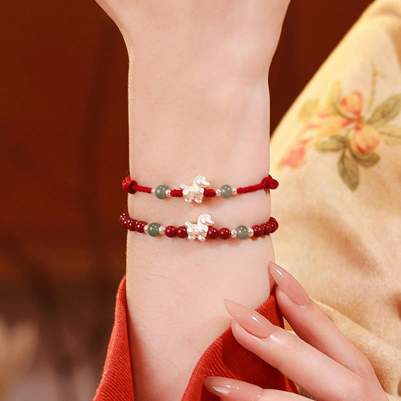 Buddha Stones Year of the Horse Cinnabar Jade Red String Blessing Bracelet - image 21