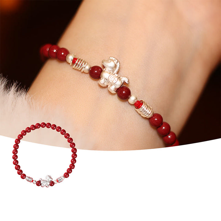 Buddha Stones Year Of The Horse Red Agate 999 Sterling Silver Cinnabar Calm Bracelet - 999 Sterling Silver Cinnabar Horse(Wrist Circumference:14-16 cm) - image 6