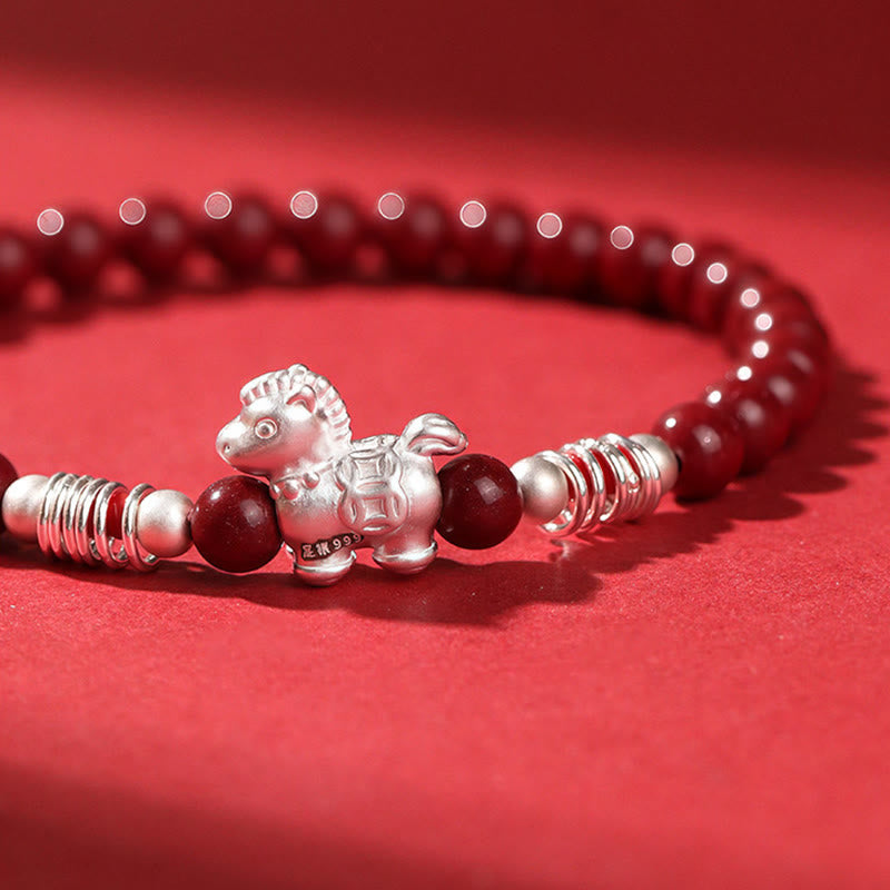 Buddha Stones Year Of The Horse Red Agate 999 Sterling Silver Cinnabar Calm Bracelet - image 7