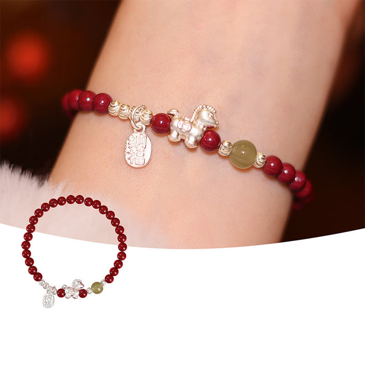 Buddha Stones Year Of The Horse Cinnabar Hetian Jade 999 Sterling Silver Red String Concentration Bracelet - image 2