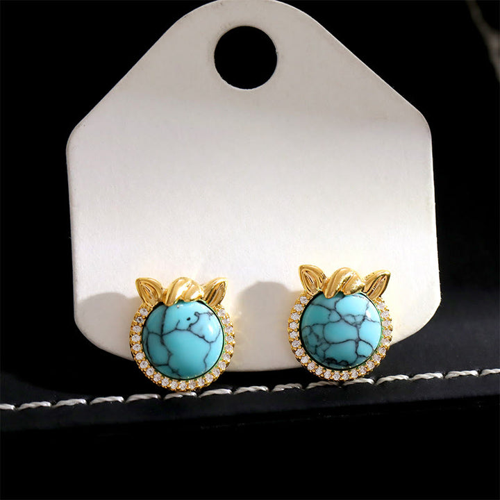Buddha Stones Horse-Ear Shaped Copper Turquoise Balance Earrings - image 4