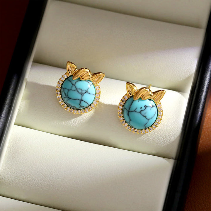 Buddha Stones Horse-Ear Shaped Copper Turquoise Balance Earrings - image 3