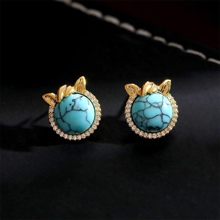Buddha Stones Horse-Ear Shaped Copper Turquoise Balance Earrings - Copper Turquoise(925 Sterling Silver Posts) - image 0