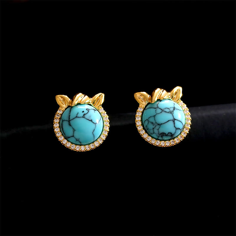 Buddha Stones Horse-Ear Shaped Copper Turquoise Balance Earrings - image 1