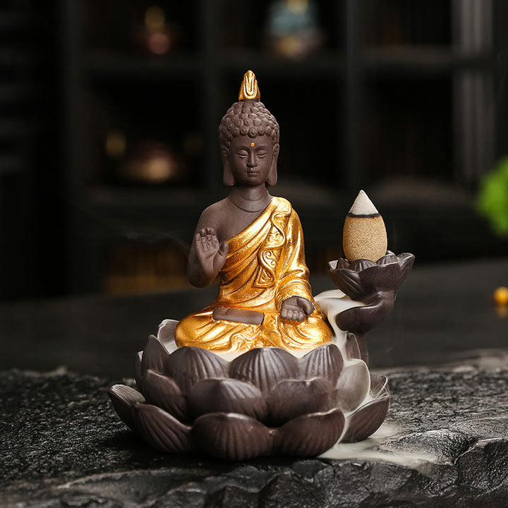 Buddha Stones Buddha Serenity Home Decoration Incense Burner - Golden Buddha Ponder(9.1*7.8*10.7 cm) - image 3