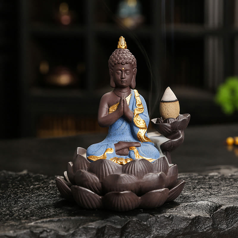 Buddha Stones Buddha Serenity Home Decoration Incense Burner - Blue Buddha Pray For Blessings(9.1*7.8*10.7 cm) - image 20
