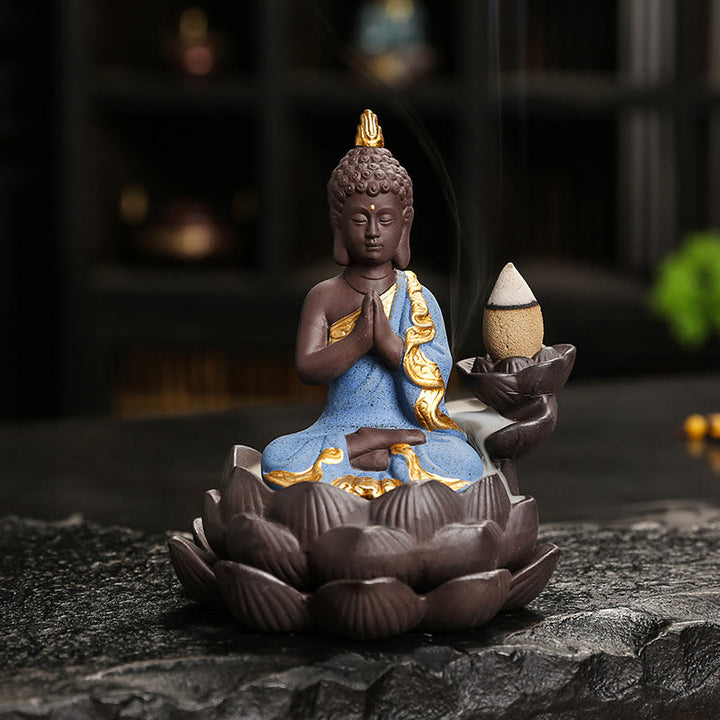 Buddha Stones Buddha Serenity Home Decoration Incense Burner - Blue Buddha Pray For Blessings(9.1*7.8*10.7 cm) - image 20