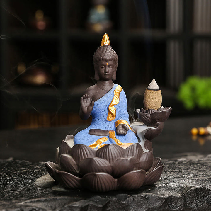 Buddha Stones Buddha Serenity Home Decoration Incense Burner - Blue Buddha Ponder(9.1*7.8*10.7 cm) - image 17