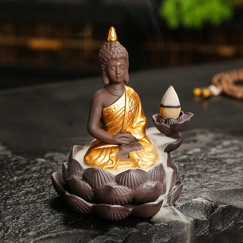 Buddha Stones Buddha Serenity Home Decoration Incense Burner - Golden Buddha Meditation(9.1*7.8*10.7 cm) - image 0