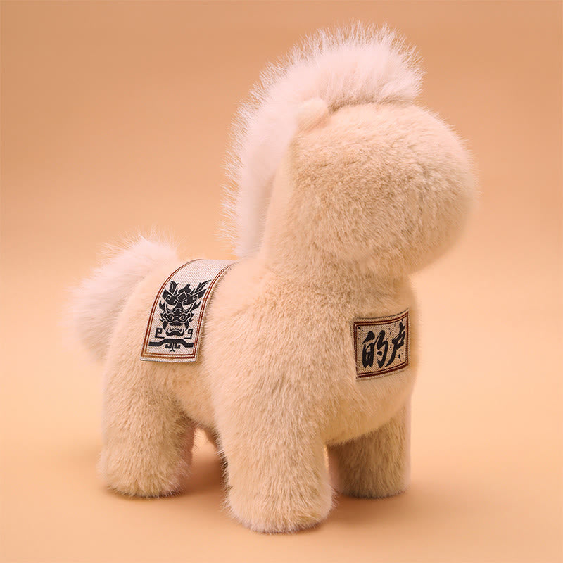 Buddha Stones Year Of The Horse Embroidered Saddle Pad Plush Doll Home Decoration - Beige - 55*52*55cm - image 5