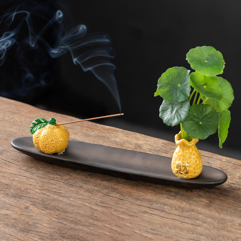 Buddha Stones Pixiu Wealth Home Decoration Incense Burner - Yellow Tangerine(25.7*7.5*5.8 cm) - image 18