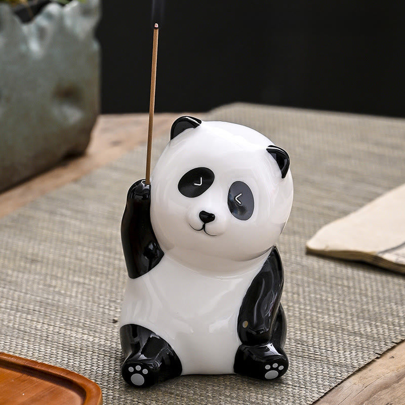Buddha Stones Panda Shape Home Decoration Incense Burner - Panda Raise Hand(8.5*6*7 cm) - image 9