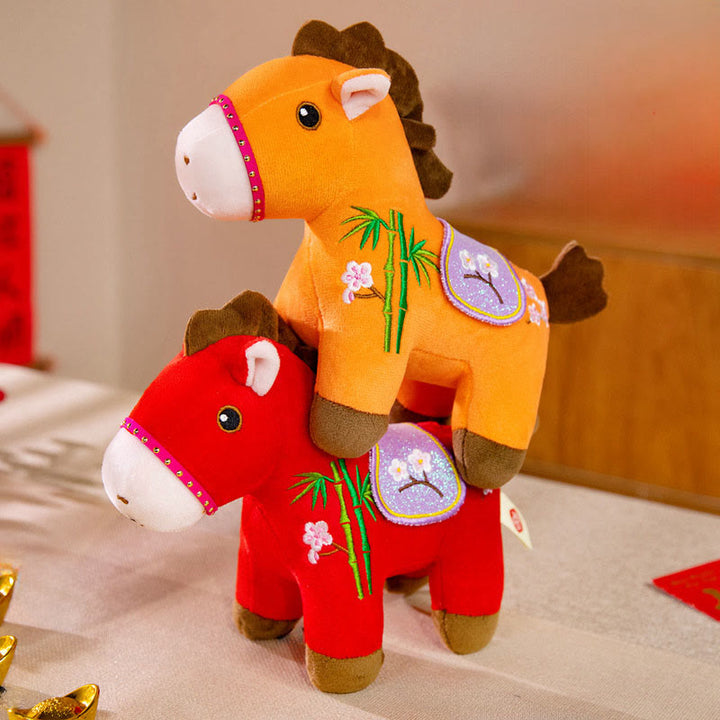 Buddha Stones Year Of The Horse Plum Blossom Bamboo Pattern Plush Doll Wealth Prosperity Decoration - image 12