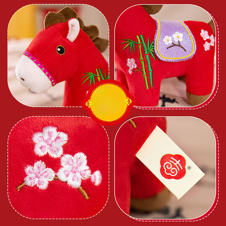 Buddha Stones Year Of The Horse Plum Blossom Bamboo Pattern Plush Doll Wealth Prosperity Decoration - image 3