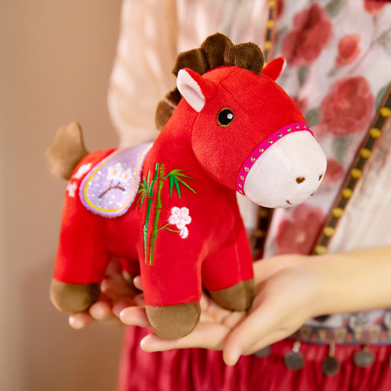 Buddha Stones Year Of The Horse Plum Blossom Bamboo Pattern Plush Doll Wealth Prosperity Decoration - image 0